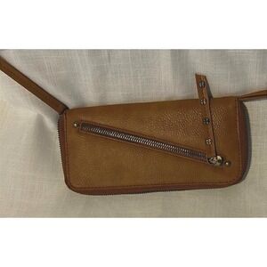 Free People Vegan Leather Zip Around Wristlet Wallet Tan Boho Studded Festival